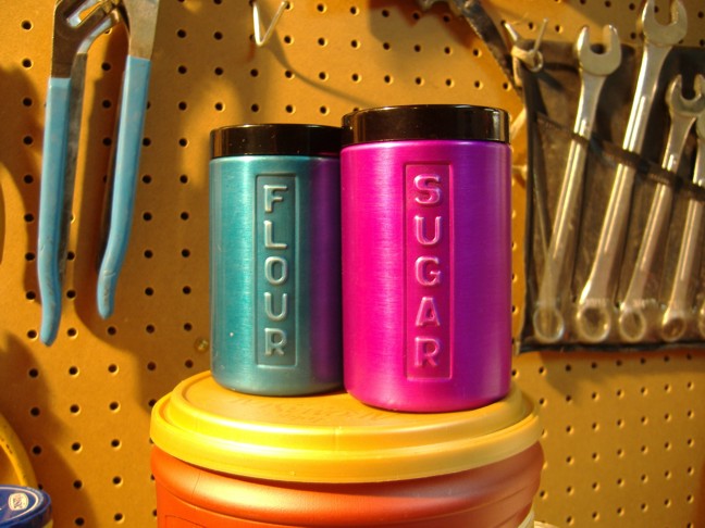 Shot of the final shakers, stitting on a workbench.