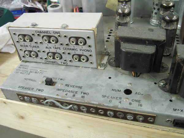 The input connectors on the back of the chassis.