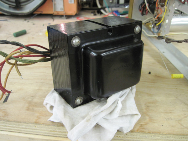 The repainted power transformer, waiting to be reinstalled.